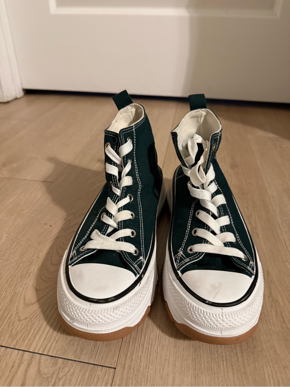 Women’s High-Top Canvas Sneakers in Dark Green with White Laces